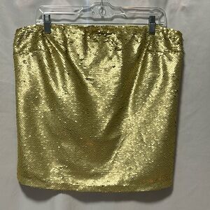 Anthropologie Matte Gold Metallic Sequined Skirt with Elastic Waistband Size L